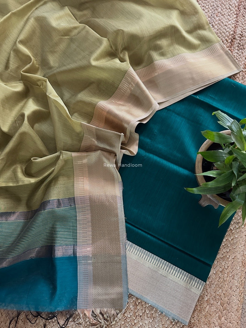 Maheshwari Rama Green-Light Chutney Green Zari Border Dress Material BRD060