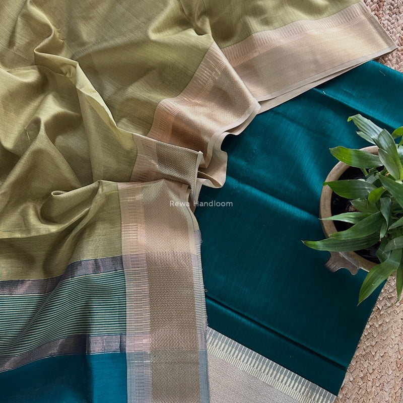 Maheshwari Rama Green-Light Chutney Green Zari Border Dress Material BRD060