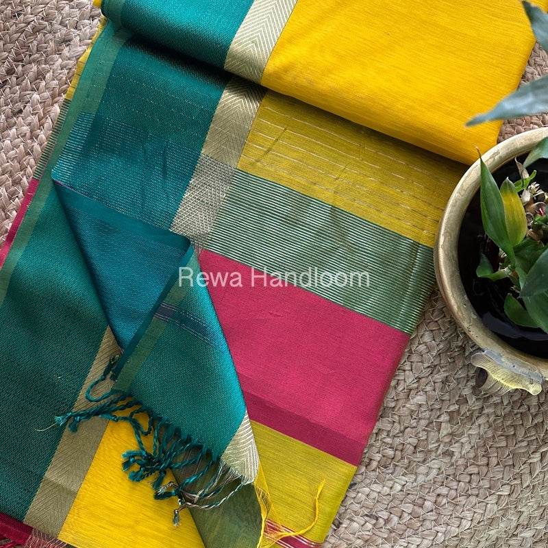Yellow Ganga Jamuna Maheshwari Saree-GJ011