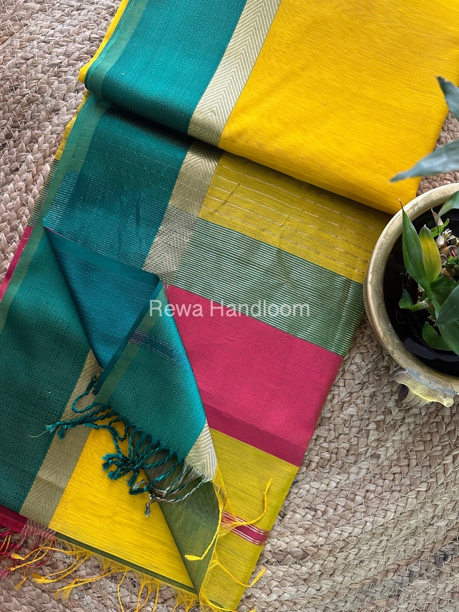 Yellow Ganga Jamuna Maheshwari Saree-GJ011