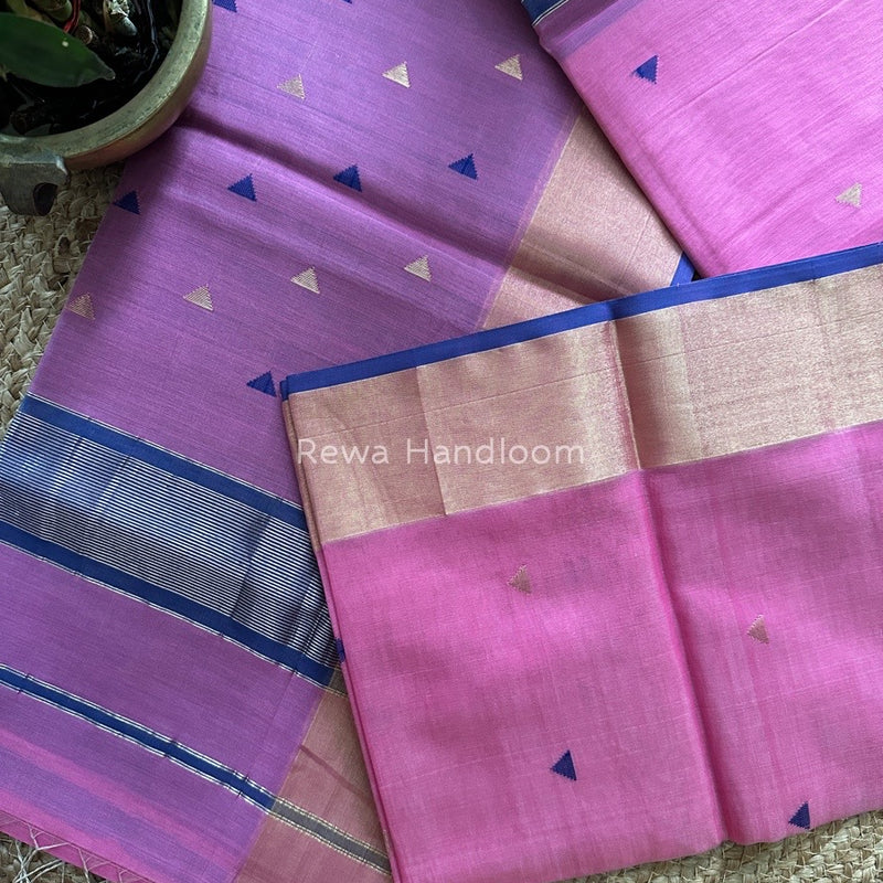 Pink Zari Triangle Butti Maheshwari Saree SB051
