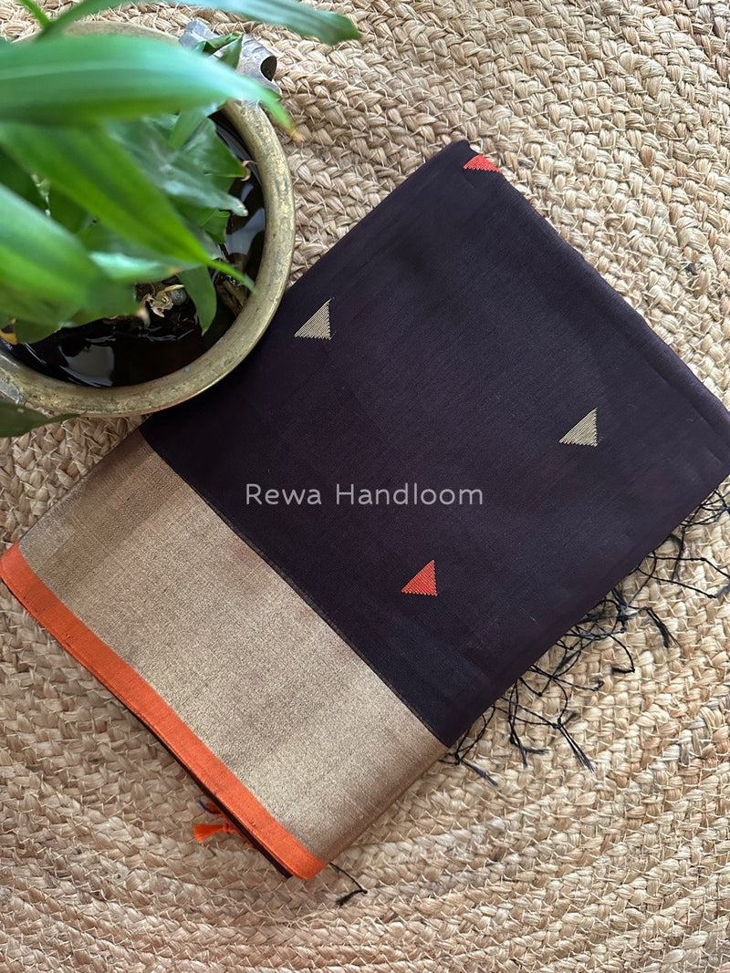 Coffee Brown Zari Triangle Butti Maheshwari Saree SB029