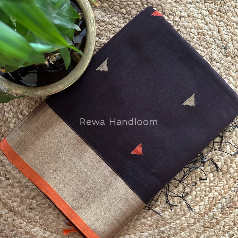 Coffee Brown Zari Triangle Butti Maheshwari Saree SB029