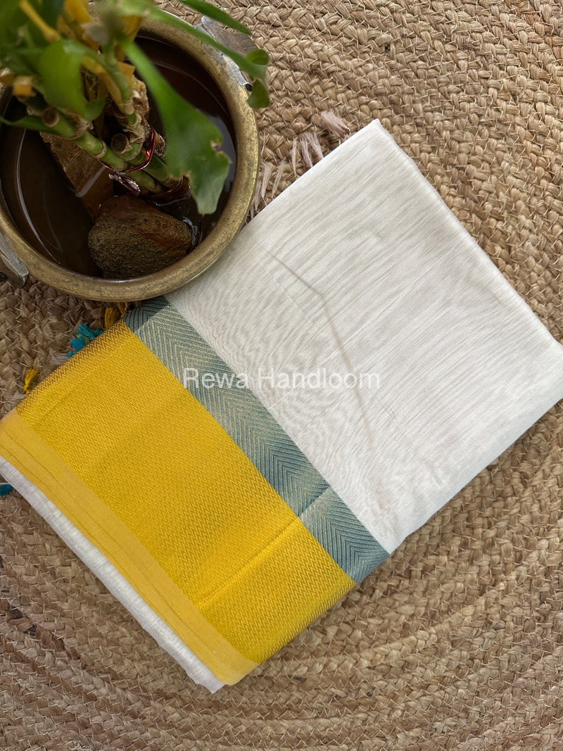 White Ganga Jamuna Maheshwari Saree GJ0139