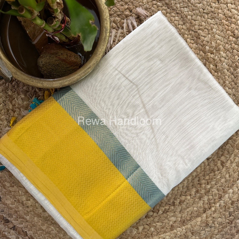 White Ganga Jamuna Maheshwari Saree GJ0139