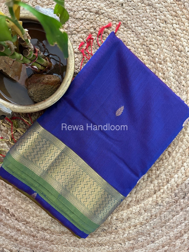 Blue Zari Butti Maheshwari Saree PTB0138