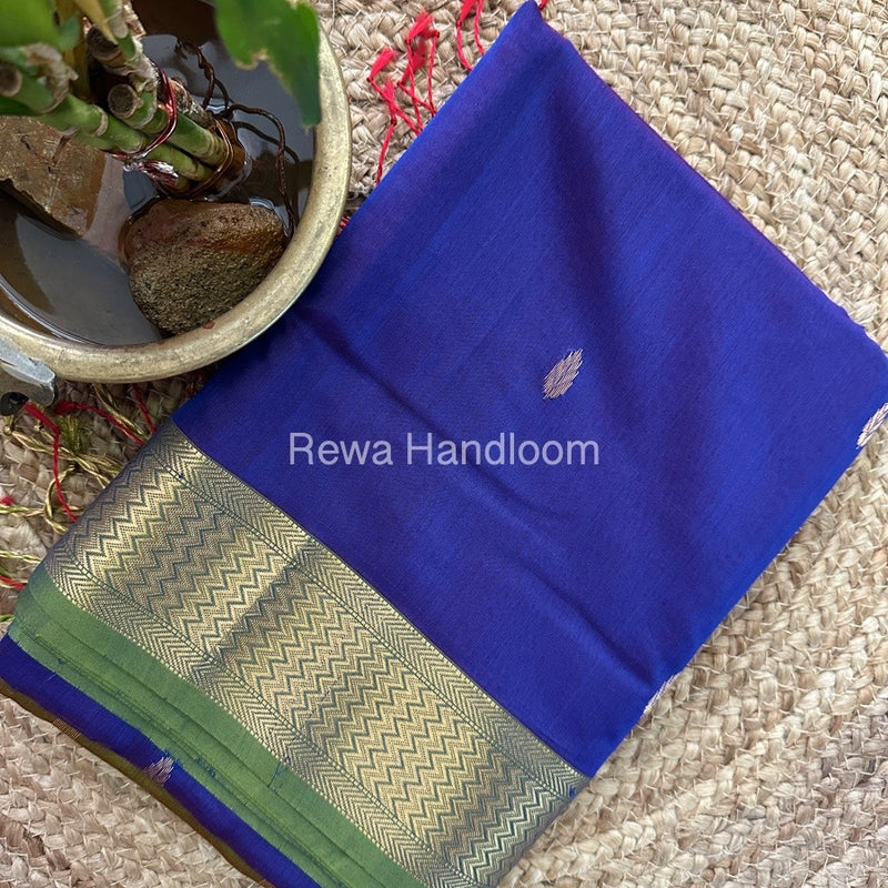 Blue Zari Butti Maheshwari Saree PTB0138