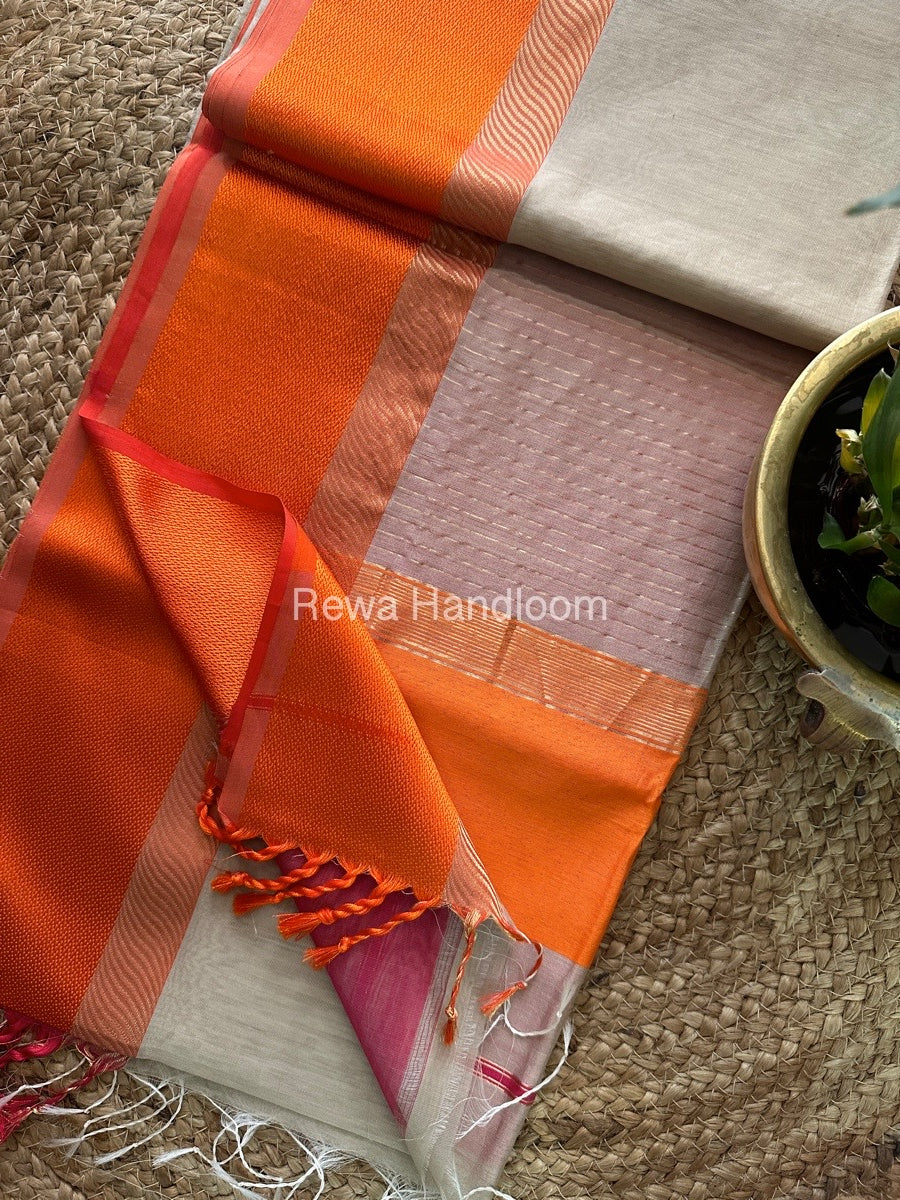 Beige Ganga Jamuna Maheshwari Saree-GJ050