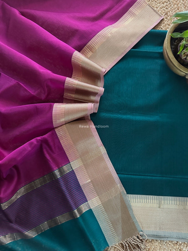 Maheshwari Rama-Magenta Zari Border Dress Material BRD064