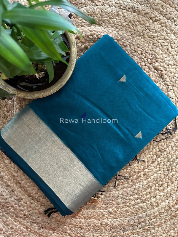 Rama Green Zari Triangle Butti Maheshwari Saree SB030