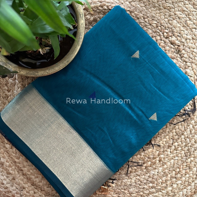 Rama Green Zari Triangle Butti Maheshwari Saree SB030