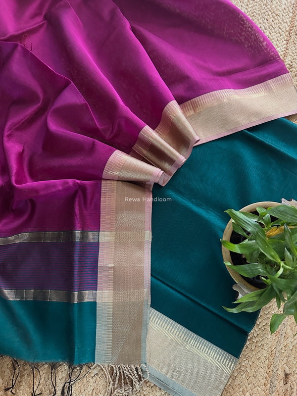 Maheshwari Rama-Magenta Zari Border Dress Material BRD064