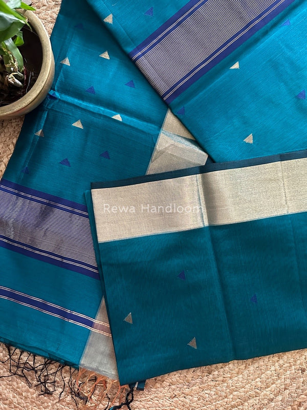 Rama Green Zari Triangle Butti Maheshwari Saree SB030