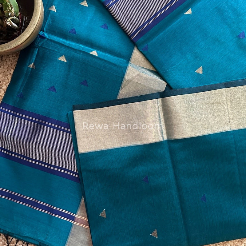 Rama Green Zari Triangle Butti Maheshwari Saree SB030