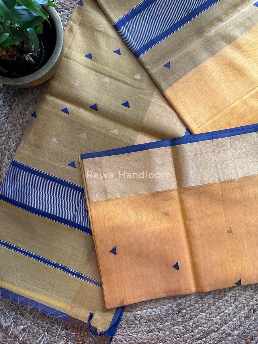 Golden Yellow Zari Triangle Butti Maheshwari Saree SB035