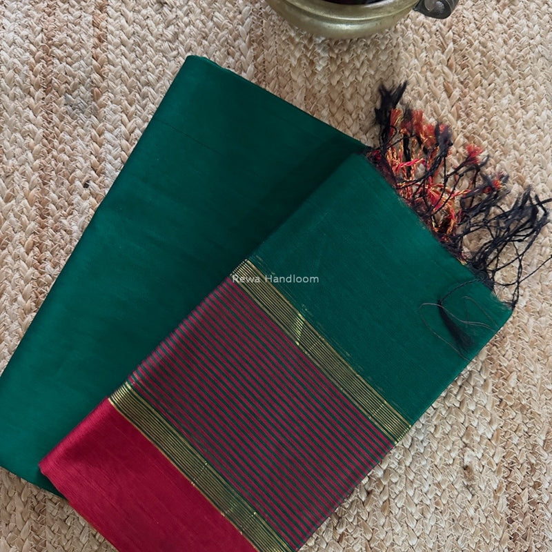 Maheshwari Green-Red Zari Border Dress Material BRD062