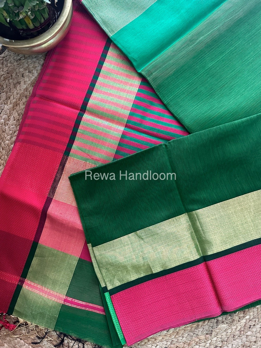 Mehendi Green Ganga Jamuna Maheshwari Saree-GJ023