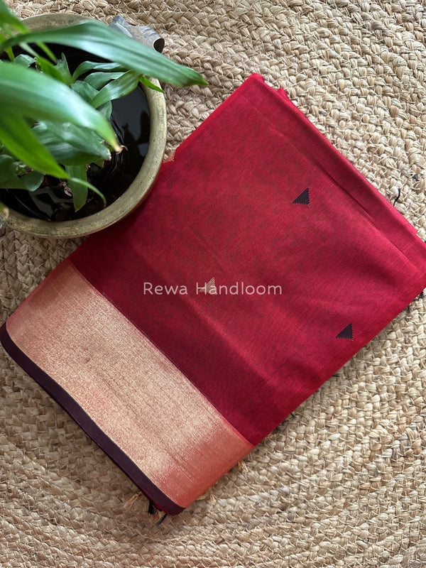 Red Zari Triangle Butti Maheshwari Saree SB033