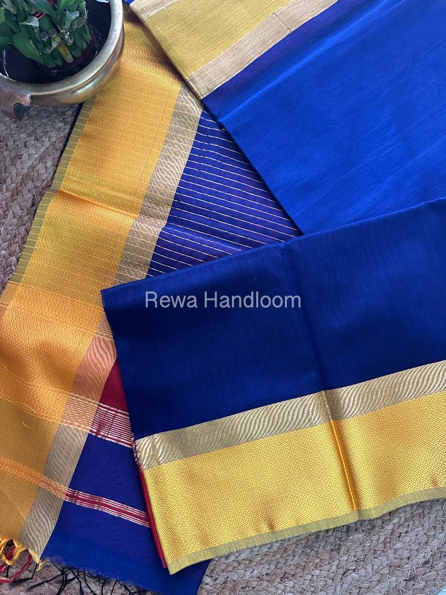 Blue Ganga Jamuna Maheshwari Saree-GJ021