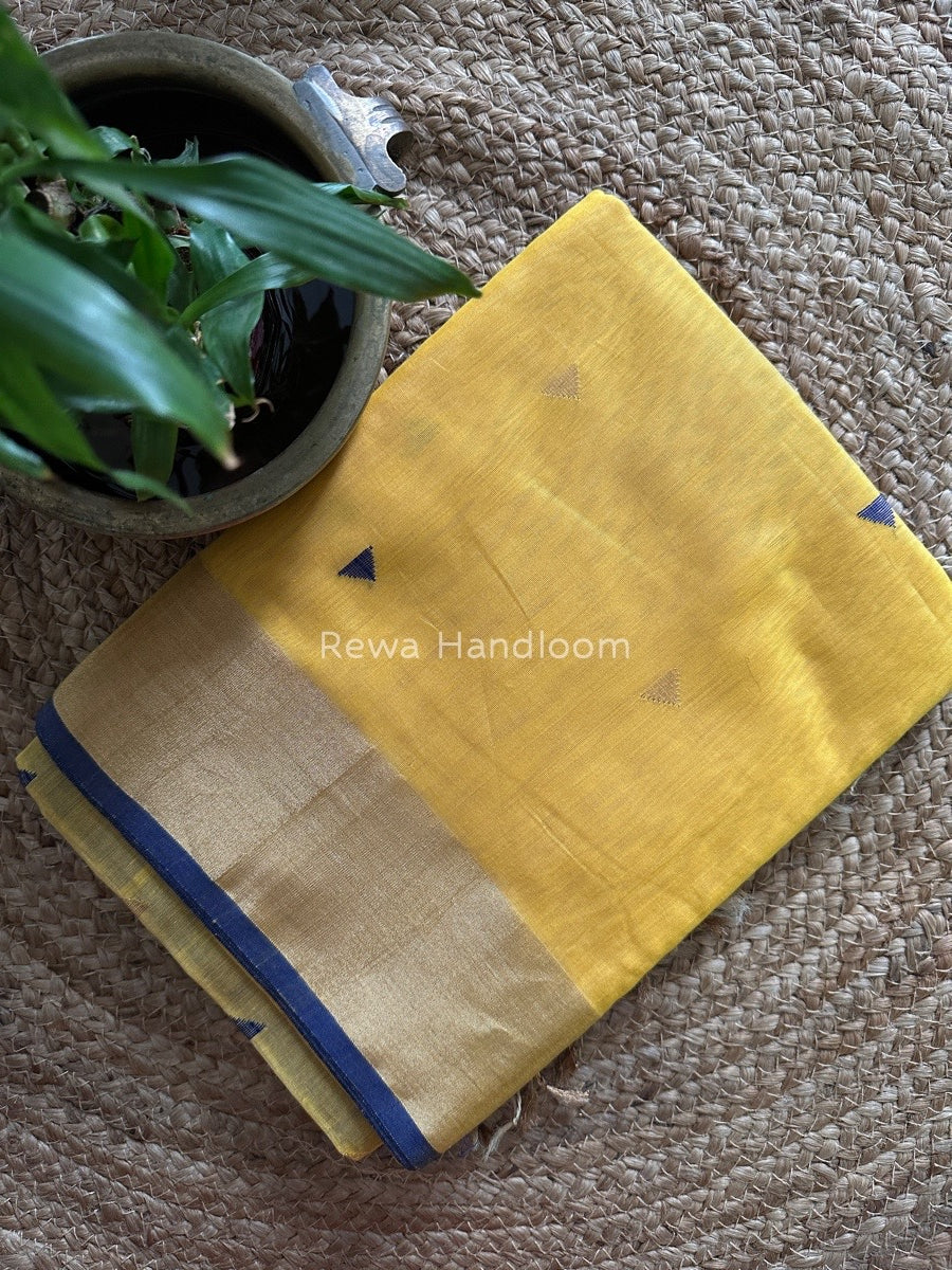 Yellow Zari Triangle Butti Maheshwari Saree SB031