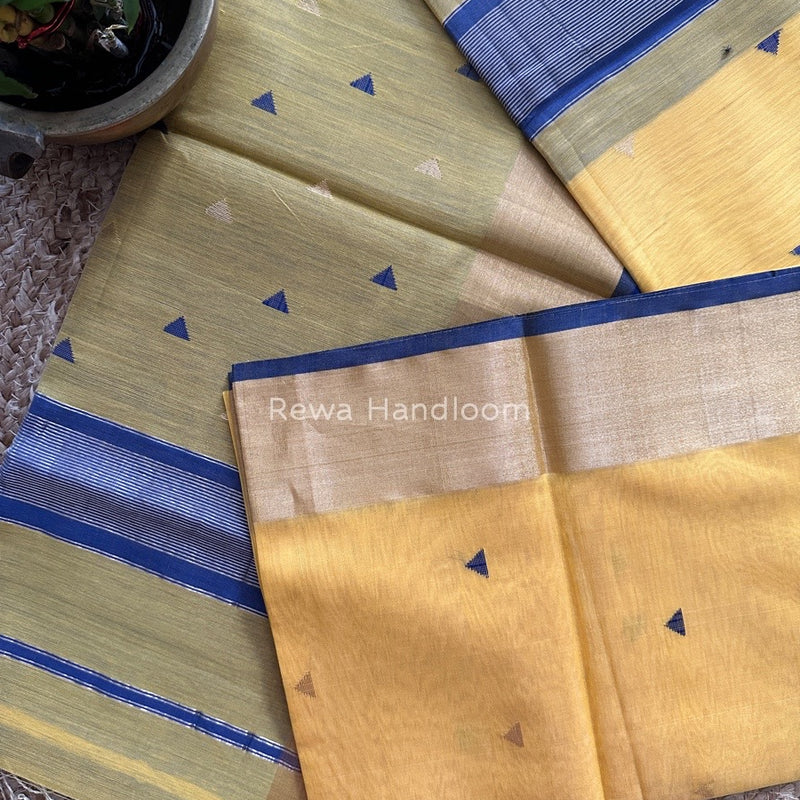 Yellow Zari Triangle Butti Maheshwari Saree SB031