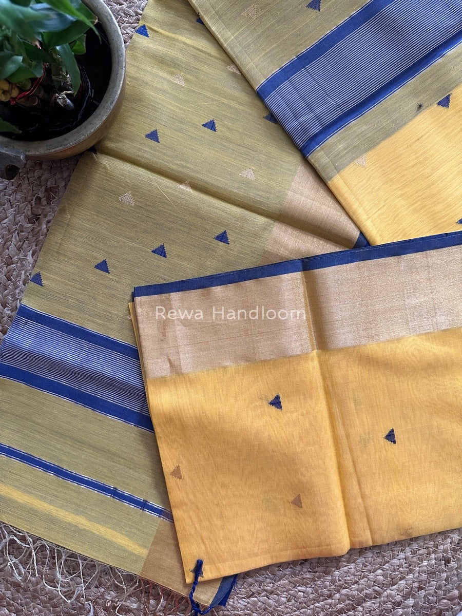 Yellow Zari Triangle Butti Maheshwari Saree SB031