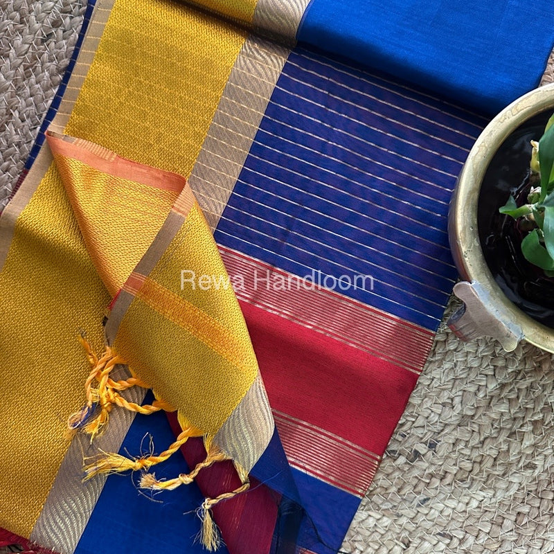 Blue Ganga Jamuna Maheshwari Saree-GJ021