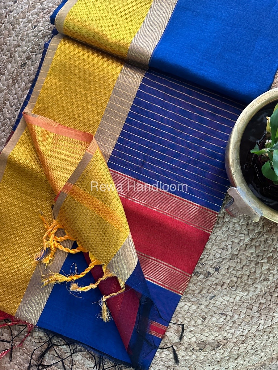 Blue Ganga Jamuna Maheshwari Saree-GJ021