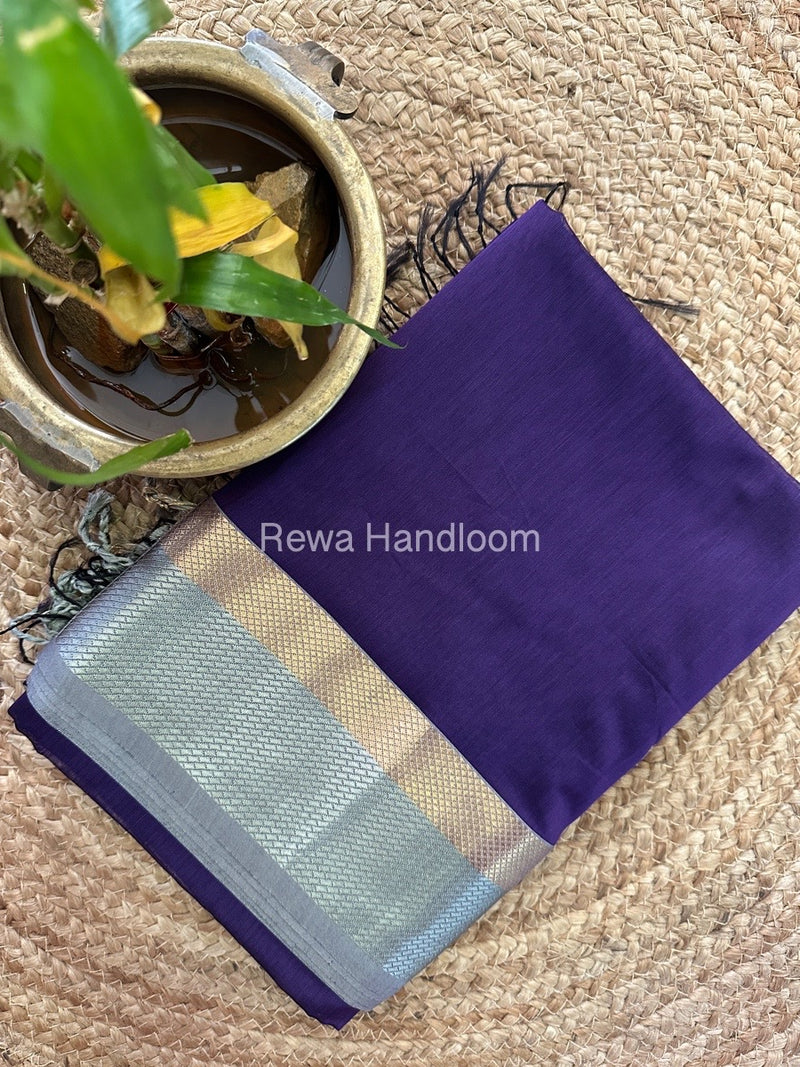 Maheshwari Purple Resham Thread Border Saree RTS052