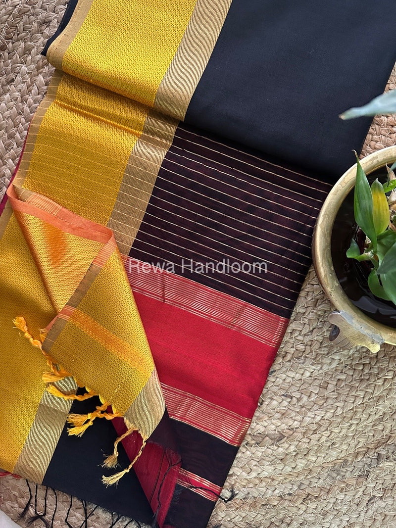 Black Ganga Jamuna Maheshwari Saree-GJ020