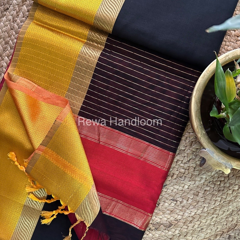 Black Ganga Jamuna Maheshwari Saree-GJ020