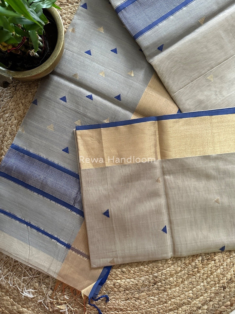 Beige Zari Triangle Butti Maheshwari Saree SB032