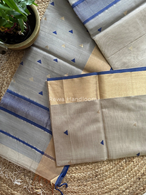 Beige Zari Triangle Butti Maheshwari Saree SB032