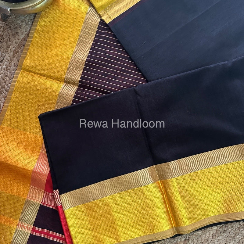 Black Ganga Jamuna Maheshwari Saree-GJ020