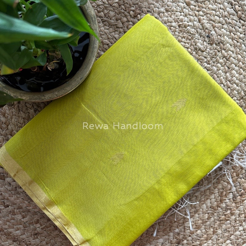 Lemon Yellow Zari Butti Maheshwari Saree VBS01