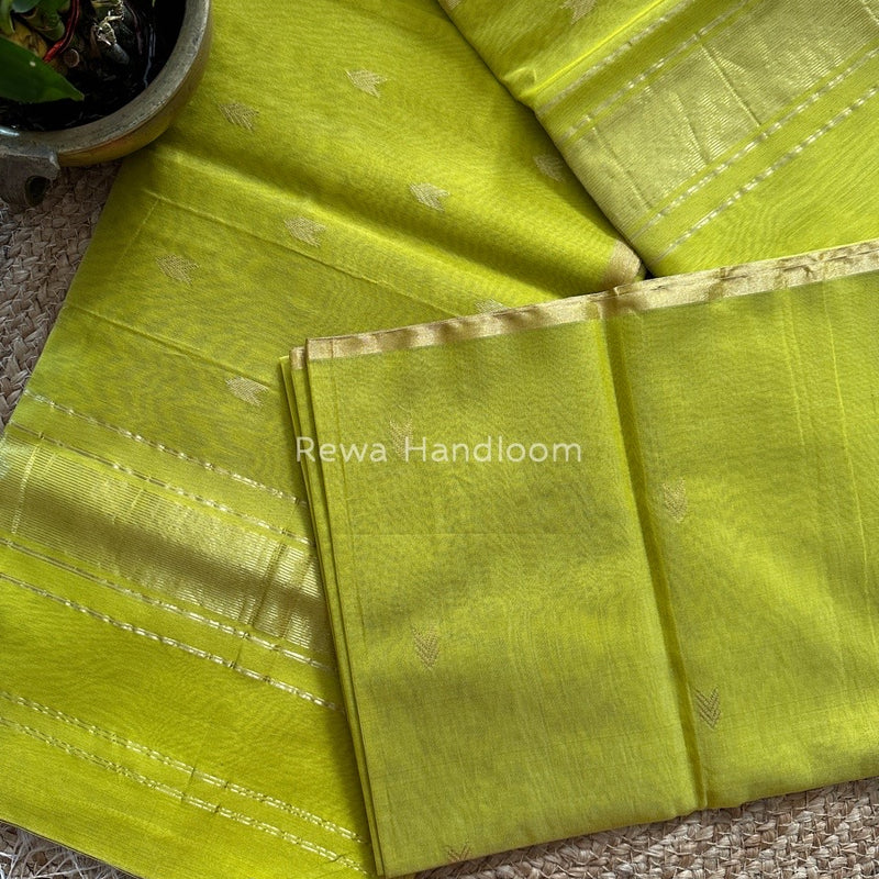 Lemon Yellow Zari Butti Maheshwari Saree VBS01