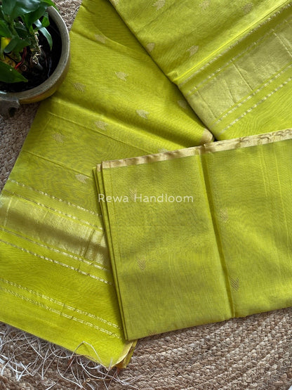 Lemon Yellow Zari Butti Maheshwari Saree VBS01