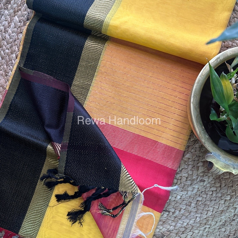 Dark yellow Ganga Jamuna Maheshwari Saree GJ015