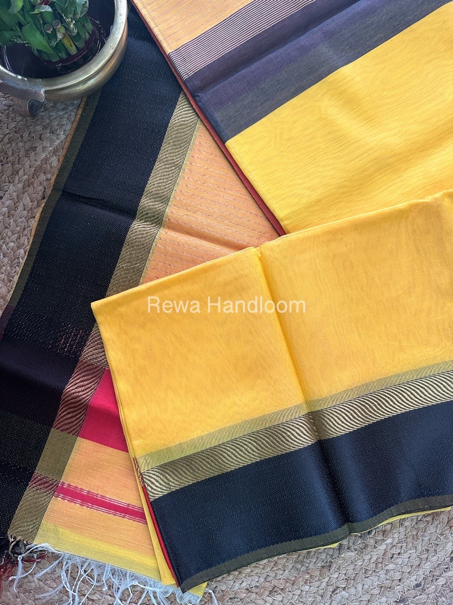 Dark yellow Ganga Jamuna Maheshwari Saree-GJ015