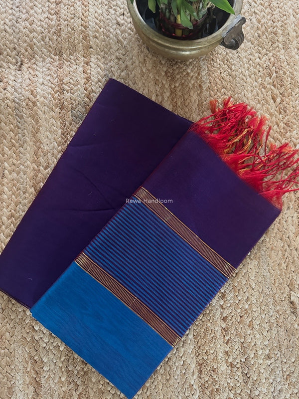 Maheshwari Purple-Sky Blue Zari Border Dress Material BRD058