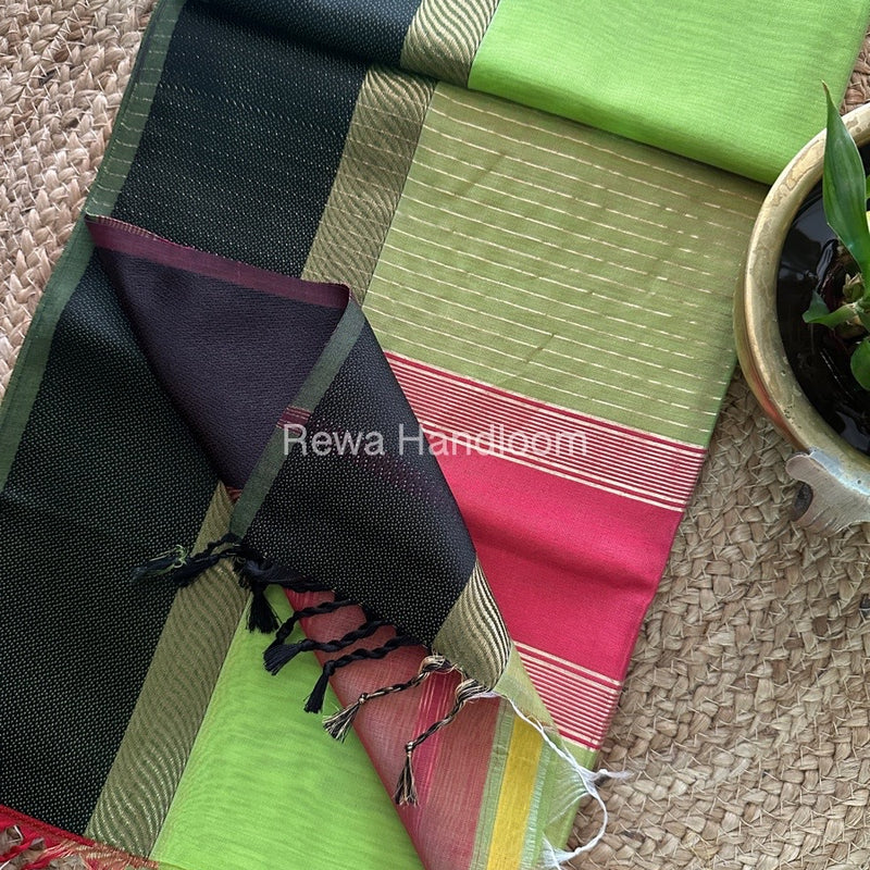 Green Ganga Jamuna Maheshwari Saree GJ09