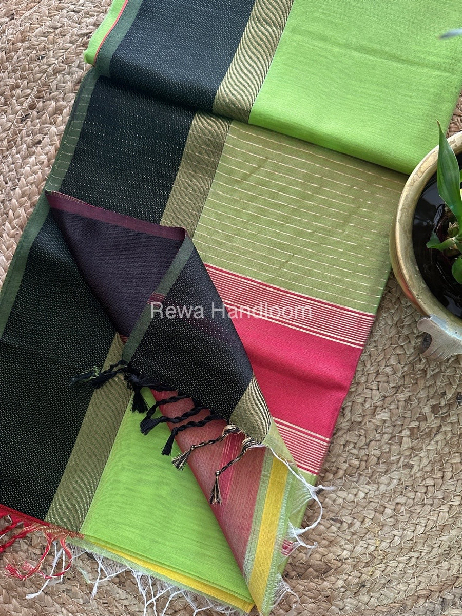 Green Ganga Jamuna Maheshwari Saree-GJ09