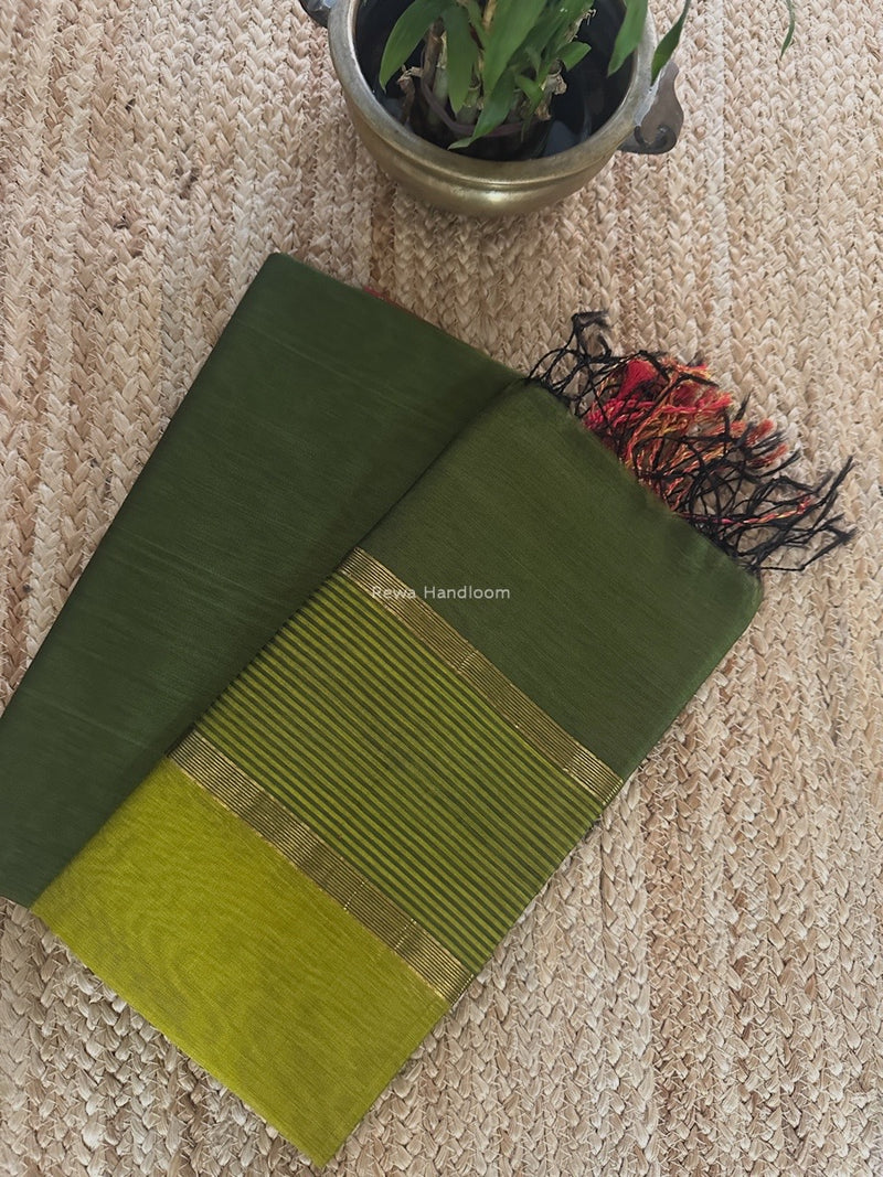 Maheshwari Mehendi Green-Chutney Green Zari Border Dress Material BRD059