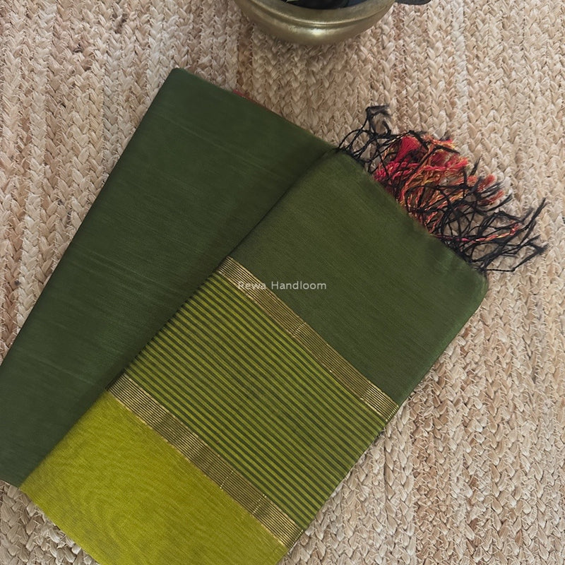 Maheshwari Mehendi Green-Chutney Green Zari Border Dress Material BRD059