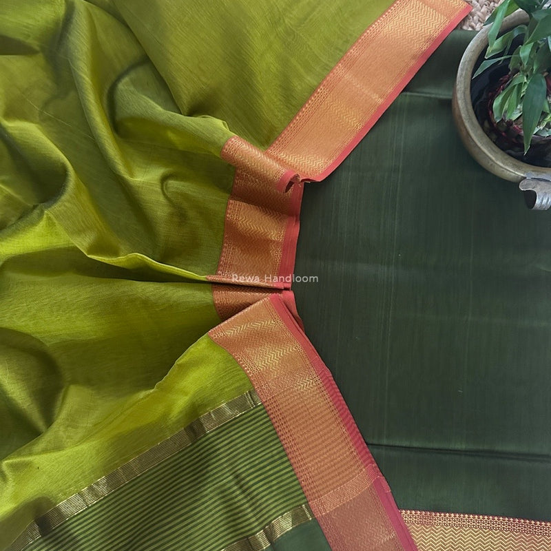 Maheshwari Mehendi Green-Chutney Green Zari Border Dress Material BRD059