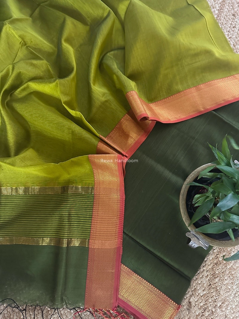 Maheshwari Mehendi Green-Chutney Green Zari Border Dress Material BRD059