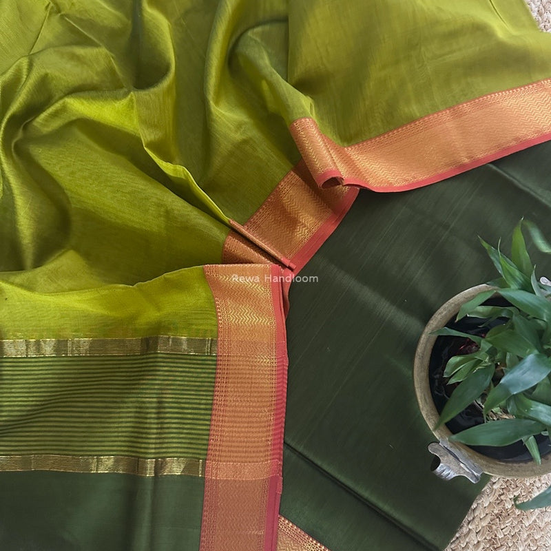 Maheshwari Mehendi Green-Chutney Green Zari Border Dress Material BRD059