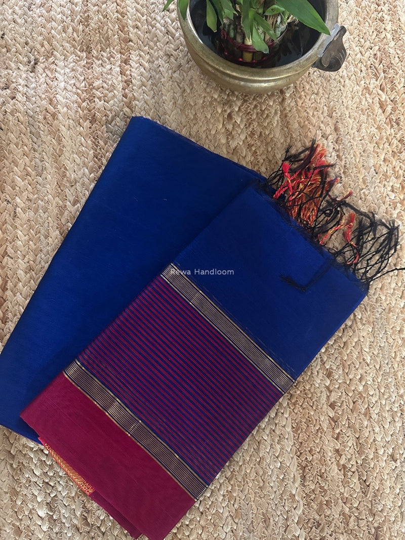 Maheshwari Blue-Pink Zari Border Dress Material BRD061