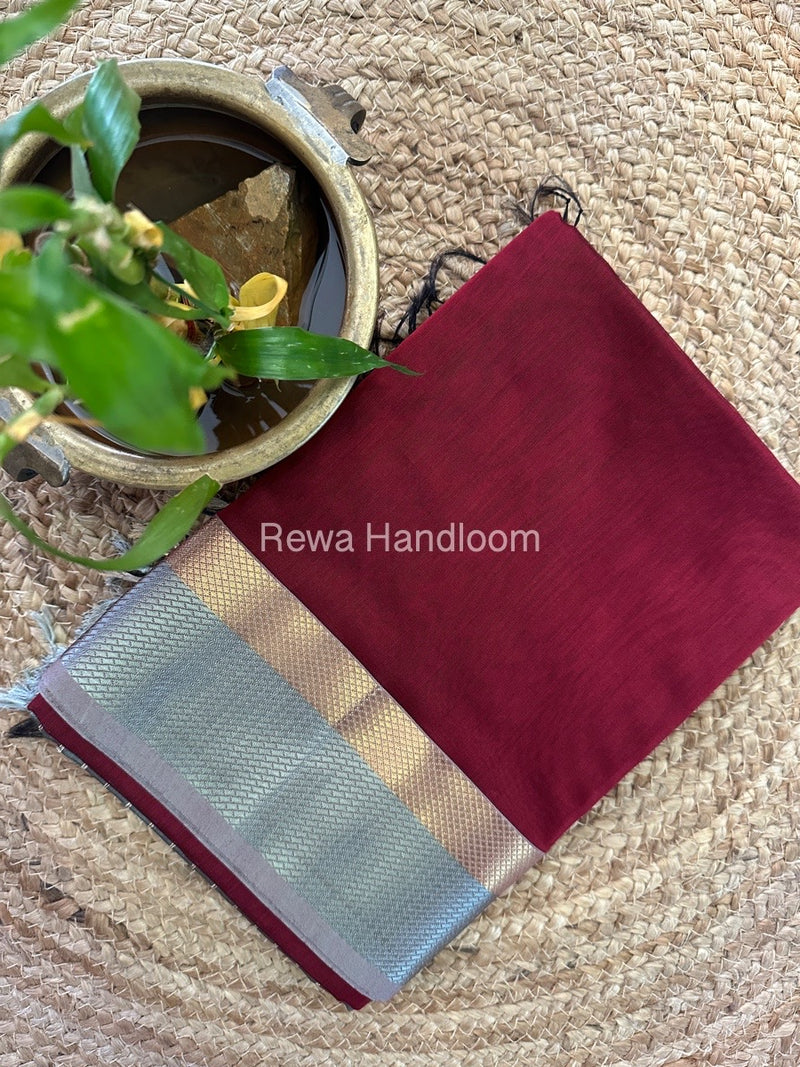 Maheshwari Maroon Resham Thread Border Saree RTS051