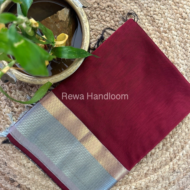 Maheshwari Maroon Resham Thread Border Saree RTS051